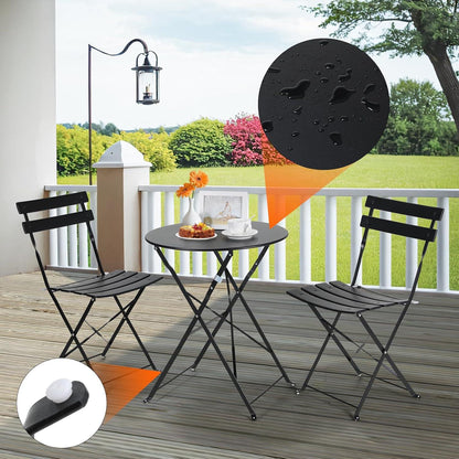 Balkonmöbel Set 3 teilig Klappstuhl Klapptisch Schwarz