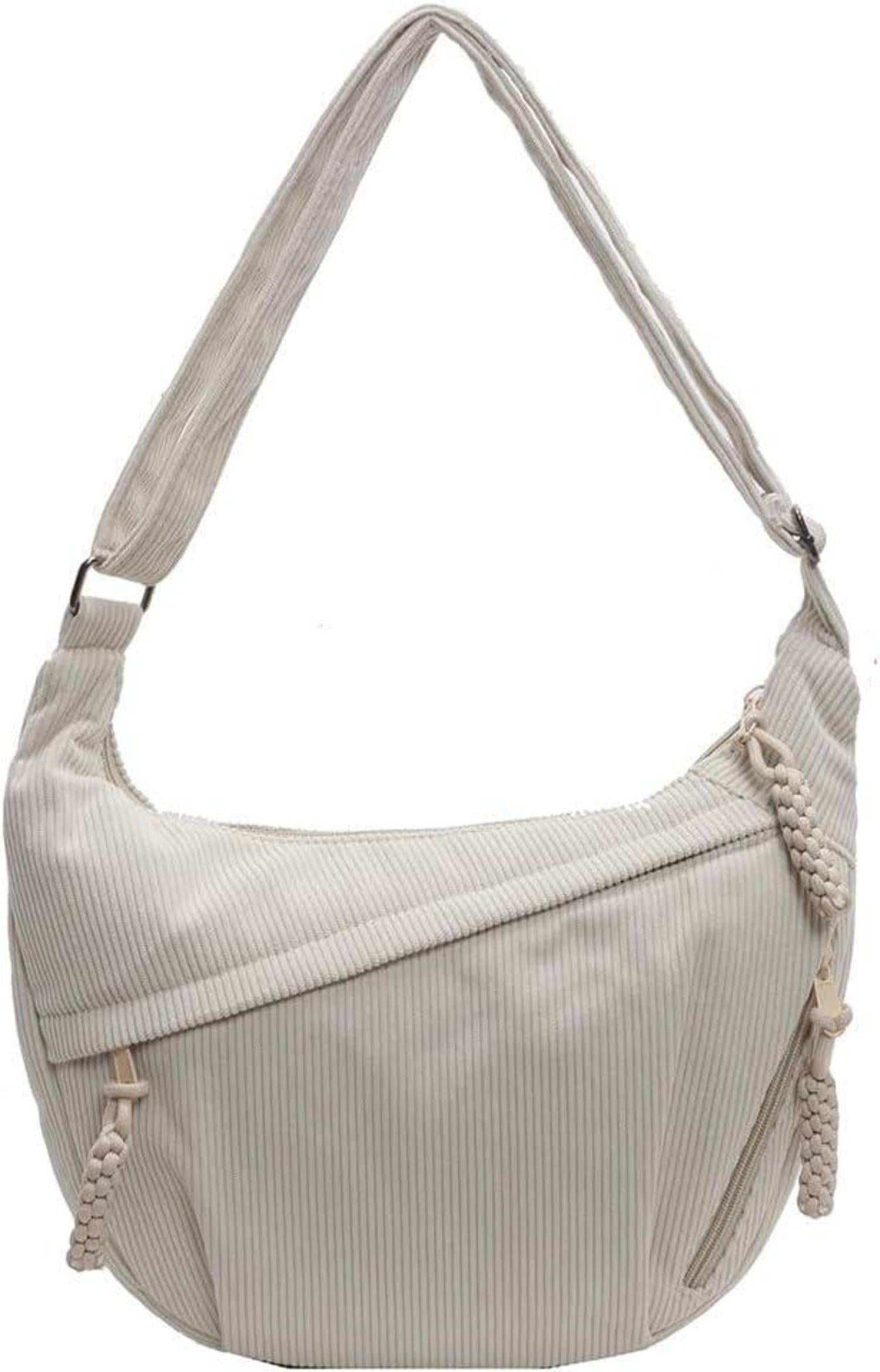 Große Nylon Crossbody Umhängetasche Beige Halfmoon Bag
