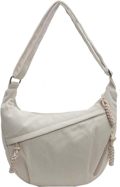 Große Nylon Crossbody Umhängetasche Beige Halfmoon Bag