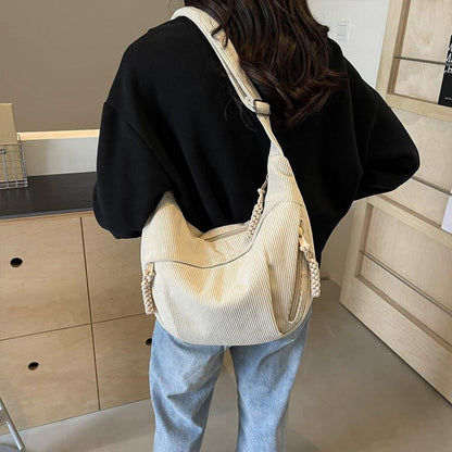 Große Umhängetasche Damen Nylon Halfmoon Hobo Beige