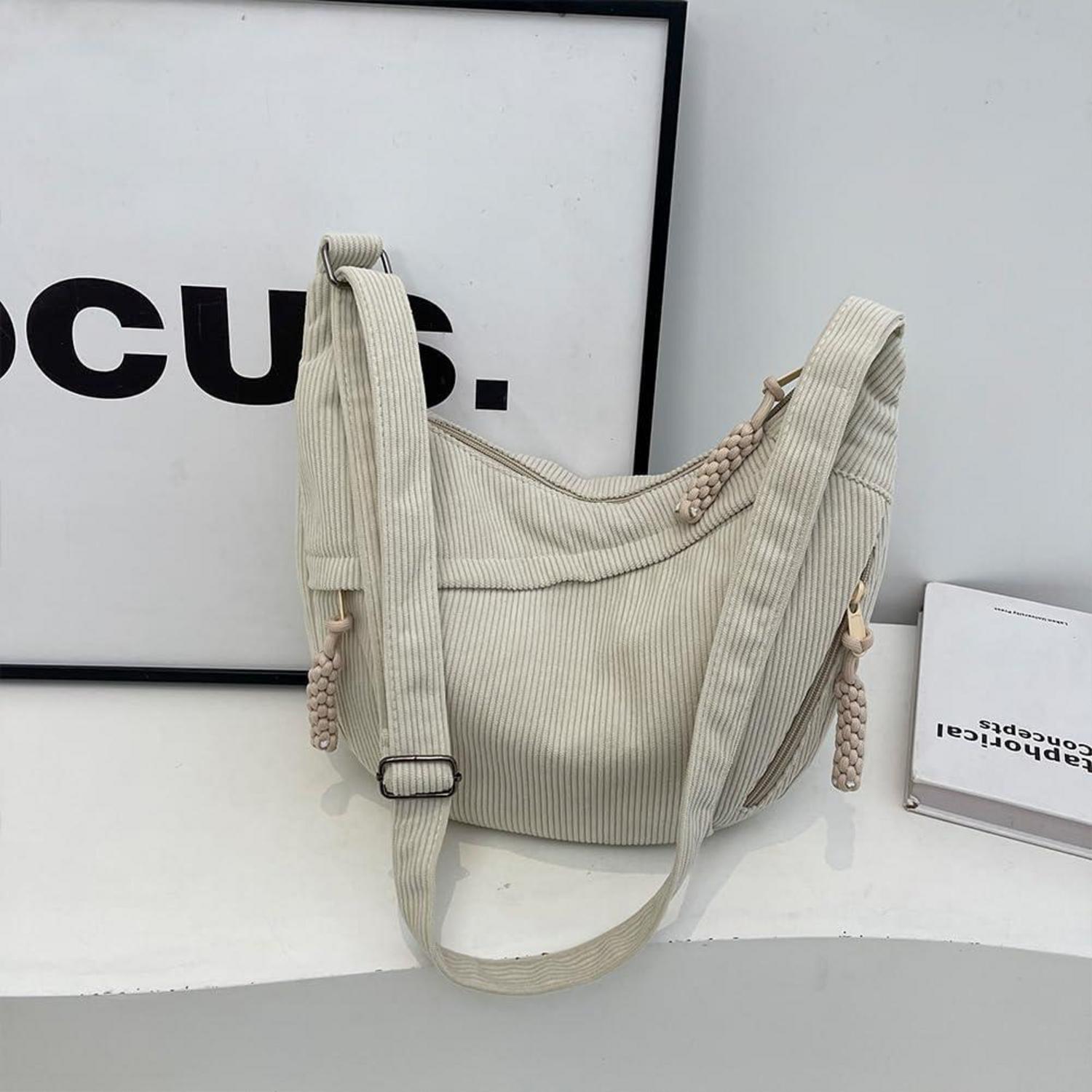 Damen Crossbody Bag Nylon Halbmond Umhängetasche Beige