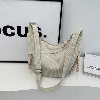 Damen Crossbody Bag Nylon Halbmond Umhängetasche Beige