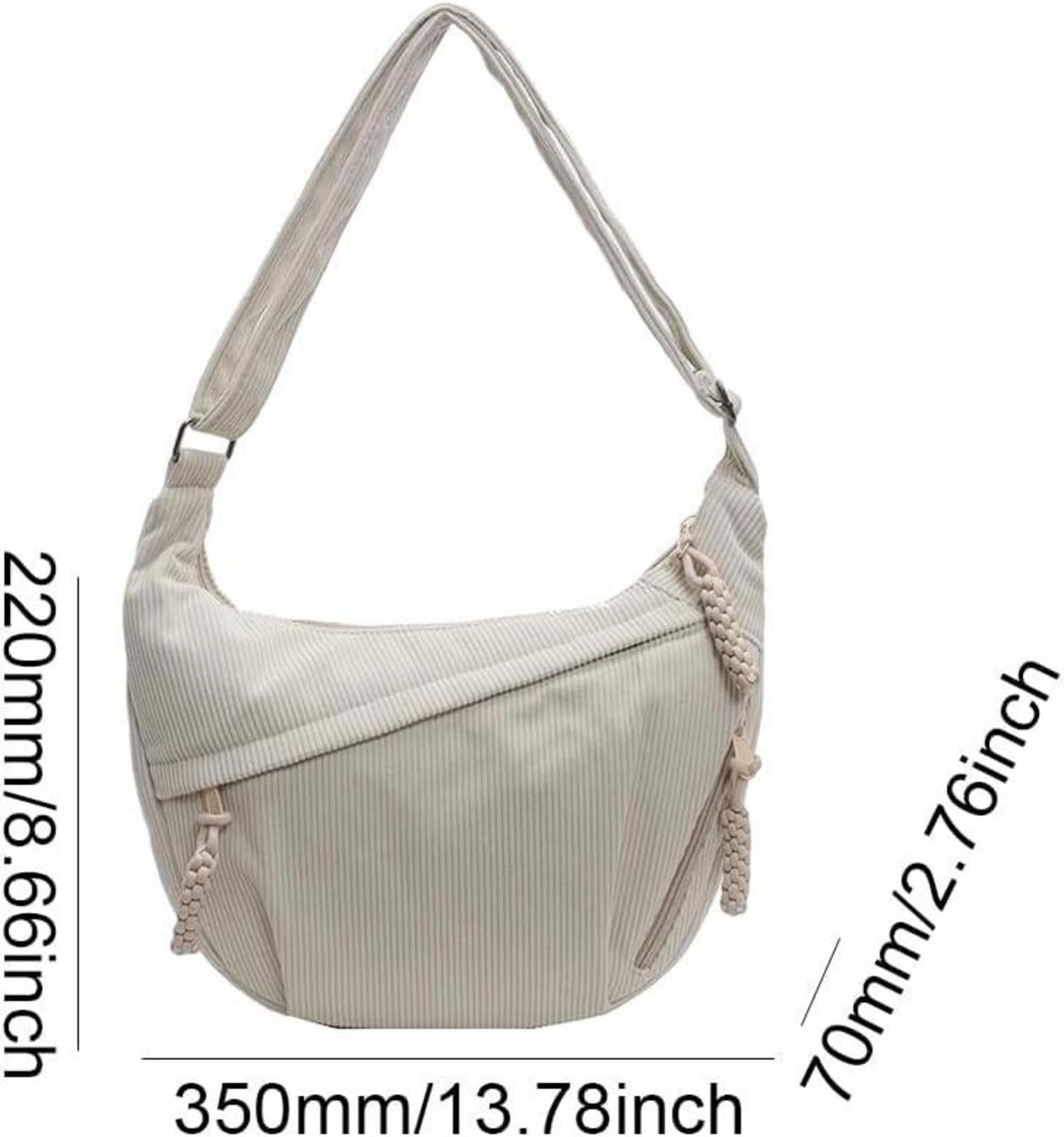 Damen Nylon Crossbody Bag Groß Beige Halbmond Umhängetasche