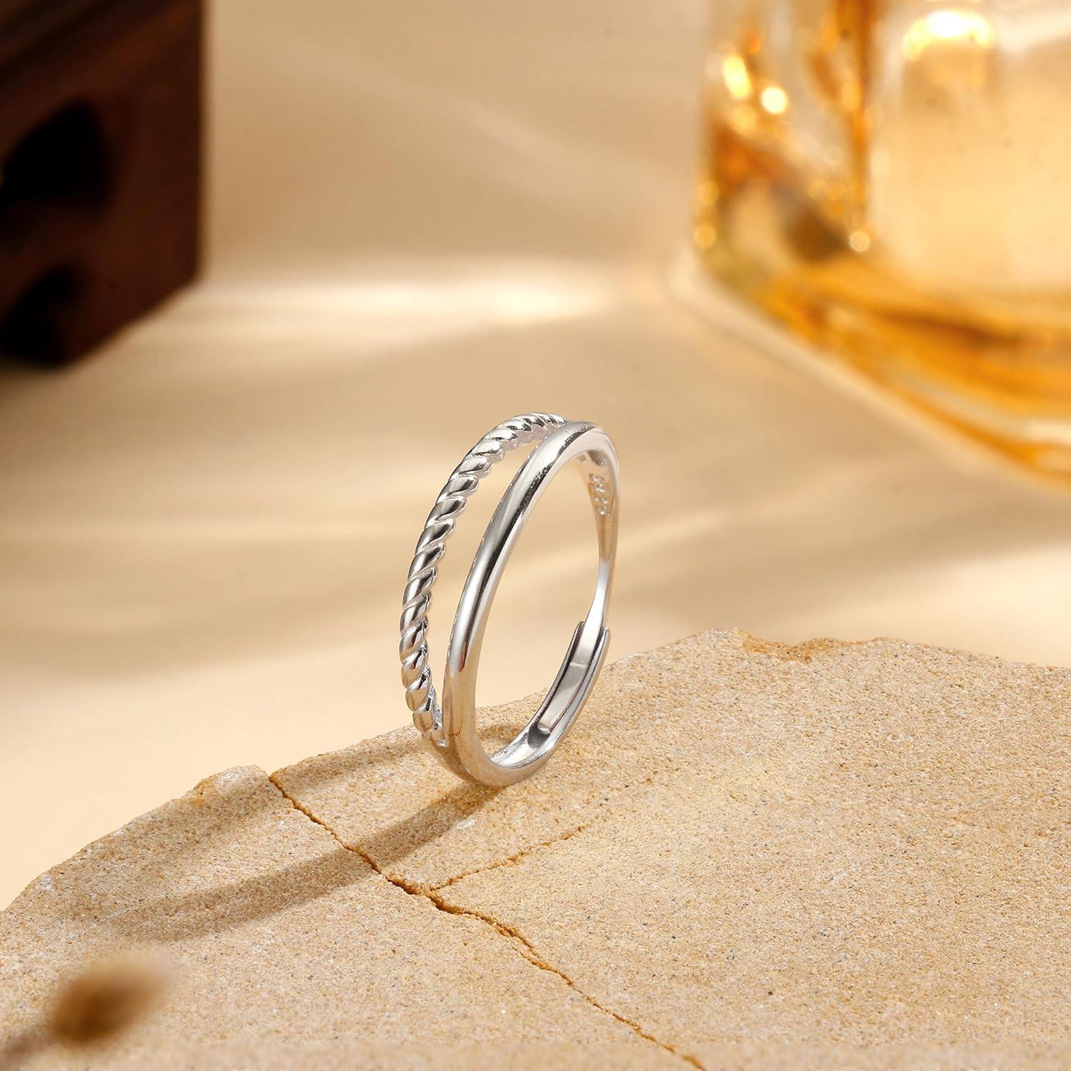 Adramata Ring Silber 925 Damen Verstellbar Stapelbar Daumenring