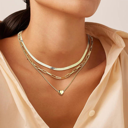 Damen Stapelketten Edelstahl Gold Silber Herzanhänger