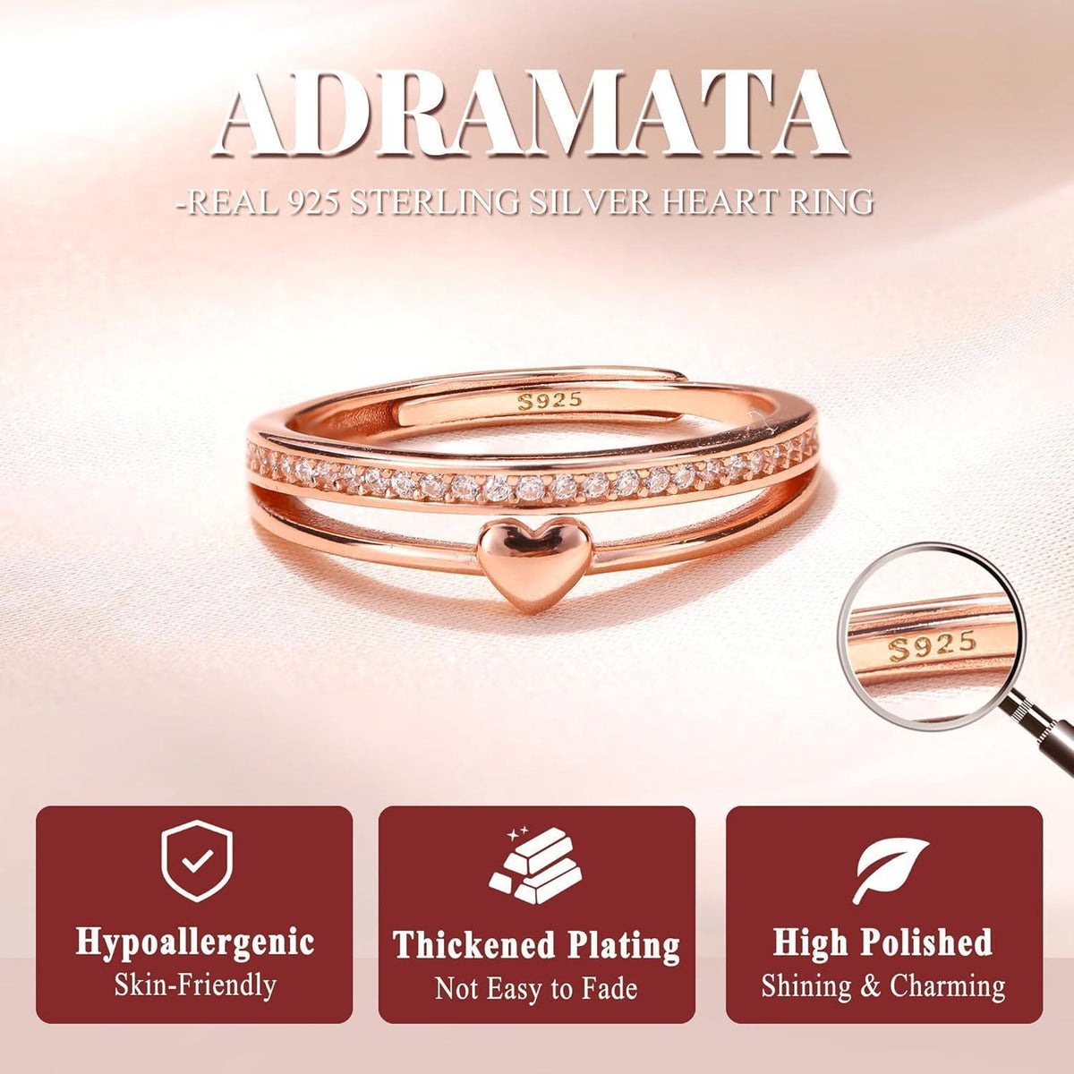 Silber 925 Herzring Damen Verstellbar – Ehering/Verlobungsring