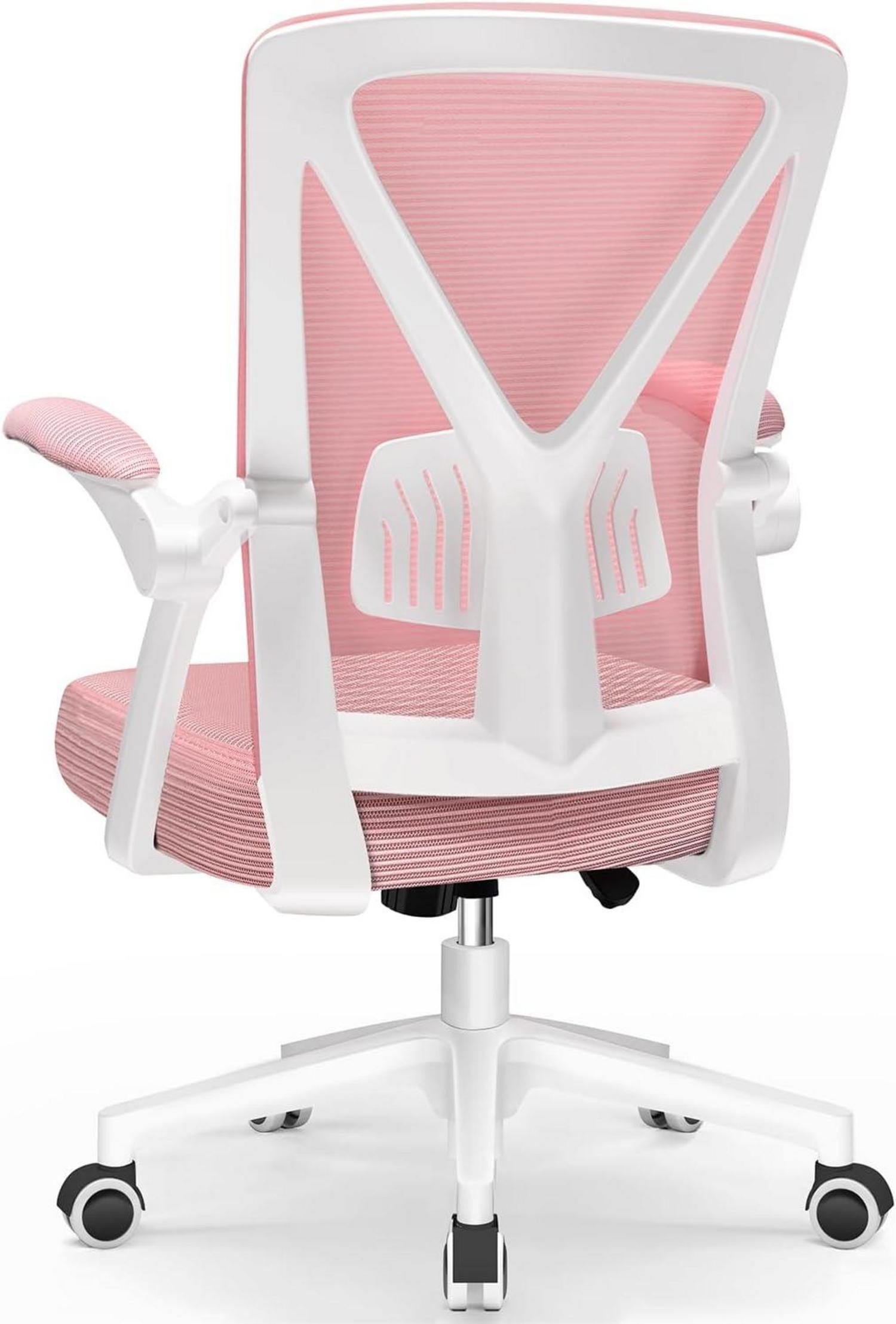 Bürostuhl Ergonomisch mit Lendenstütze Armlehnen Netzstuhl Rosa