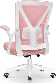 Bürostuhl Ergonomisch mit Lendenstütze Armlehnen Netzstuhl Rosa