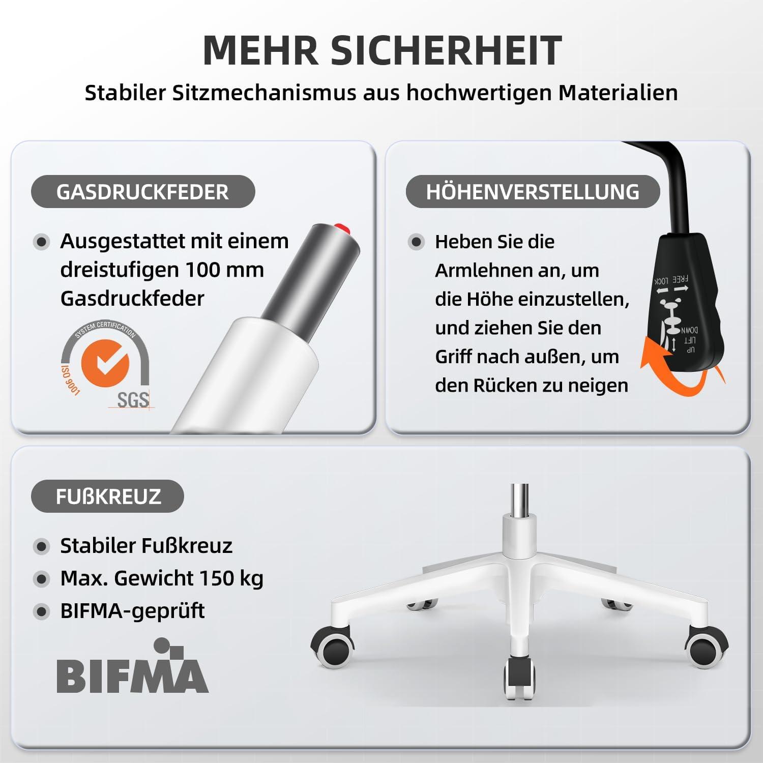 Bürostuhl Ergonomisch mit Lendenstütze, Armlehnen, Rosa