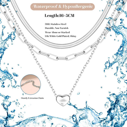 Adramata Damen Halsketten Set Edelstahl Gold Silber Herz