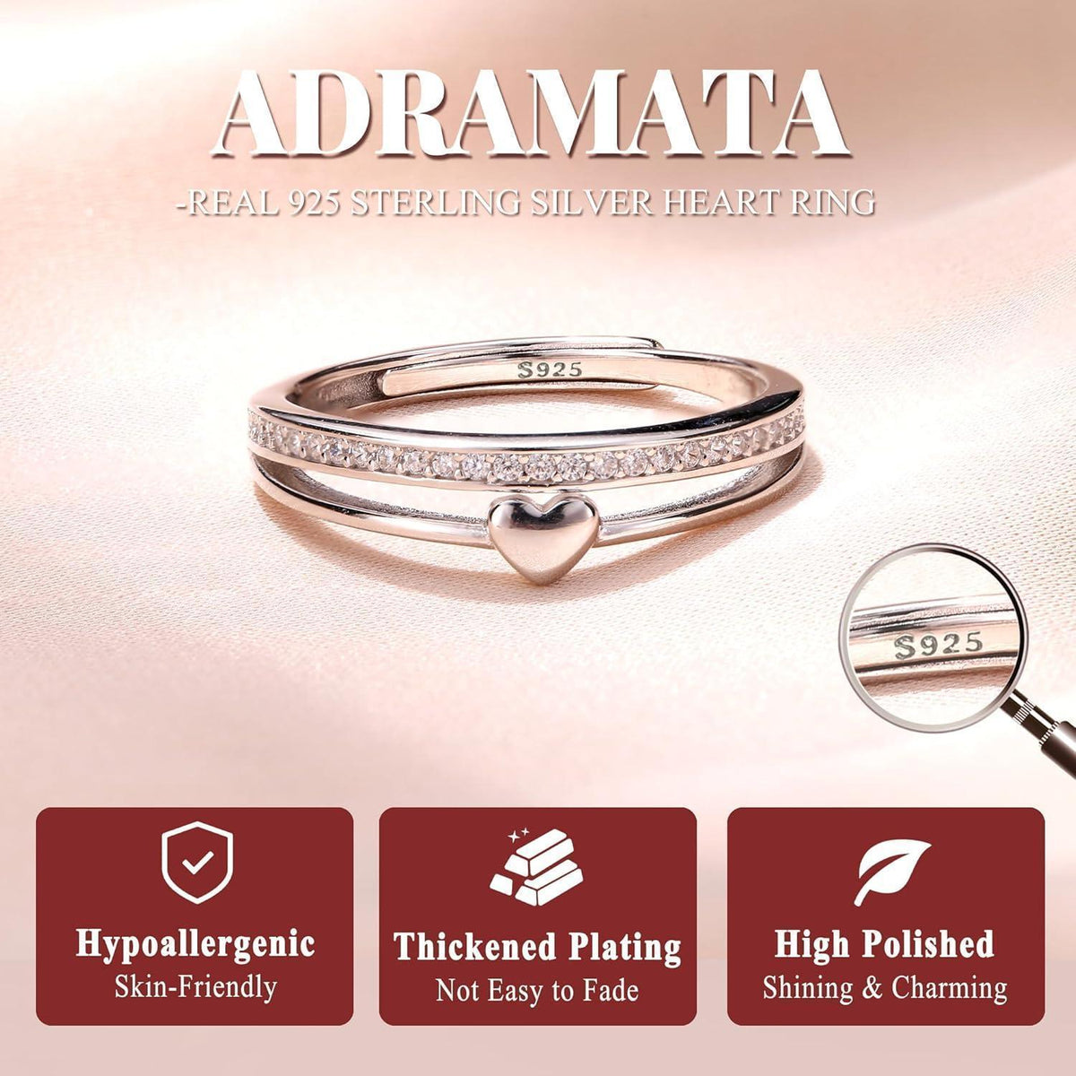 Silber 925 Herzring Damen Verstellbar – Ehering/Verlobungsring