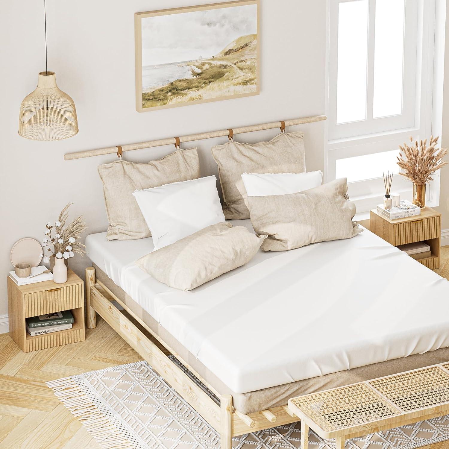 Modernes HEYZOEY Eiche Holz Nachttisch mit Schublade 39x39x28cm