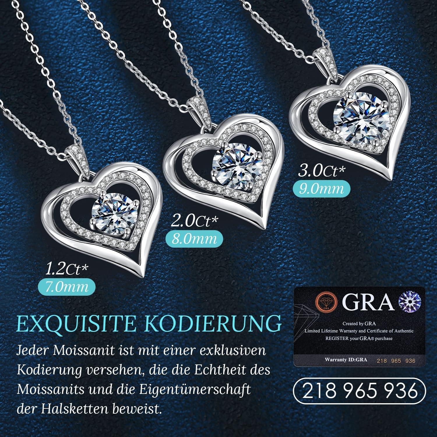 CDE 925 Silber Herz Moissanit Halskette Diamanten Schmuck Frauengebung