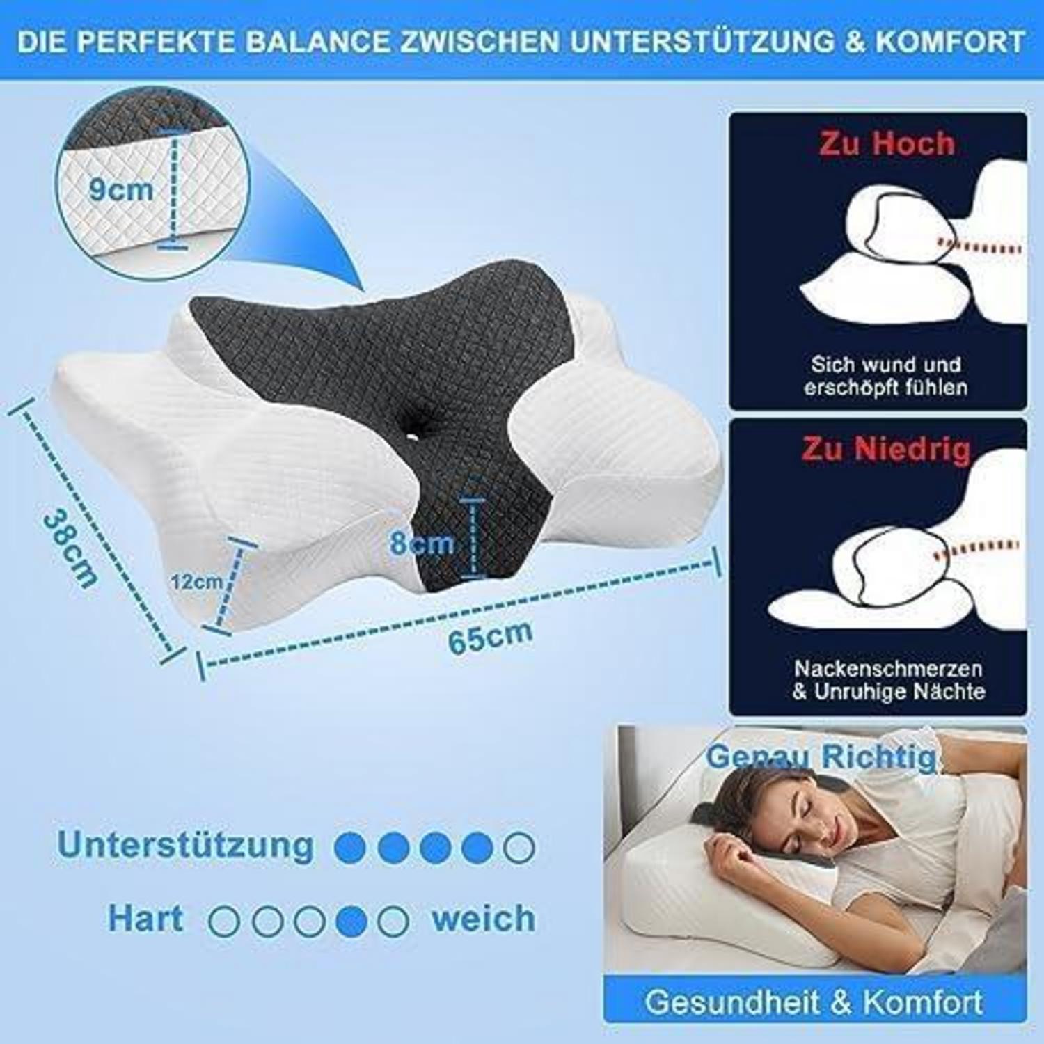 Orthopädisches Nackenstützkissen Memory-Schaum Ergonomisch 38x65cm