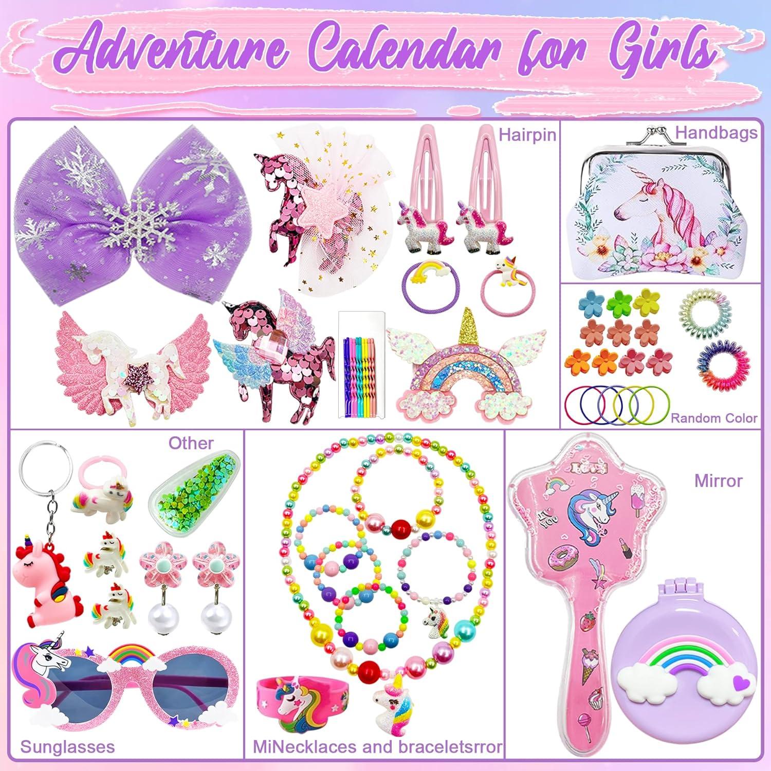 Adventskalender Mädchen 2024 Einhorn Haarschmuck 24 Tage