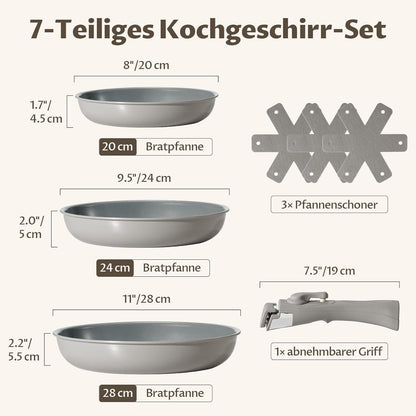 BLAZANT 7tlg Pfannenset abnehmbarer Griff 20 24 28cm