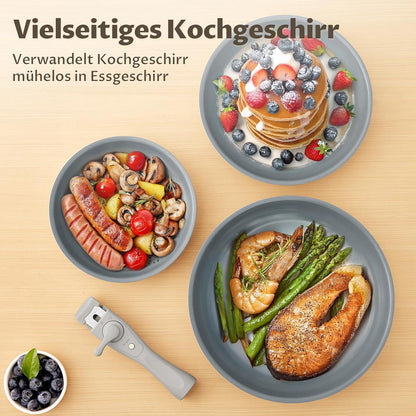 BLAZANT Pfannenset 7 tlg abnehmbarer Griff Induktion 20 24 28 cm Antihaft-Keramikbeschichtung