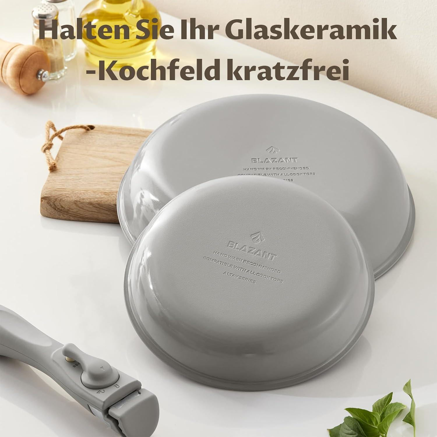 14-teiliges Pfannenset mit abnehmbaren Griffen und