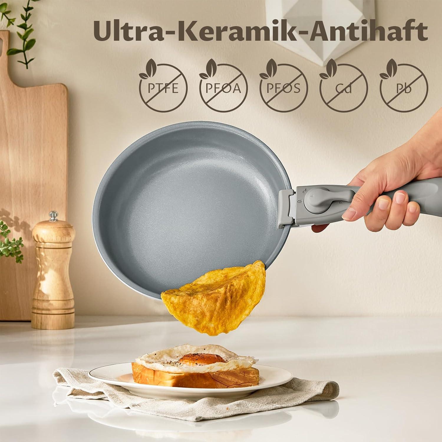 14-teiliges BLAZANT Pfannenset mit Abnehmbaren Griffen und Antihaft-Keramikbeschichtung