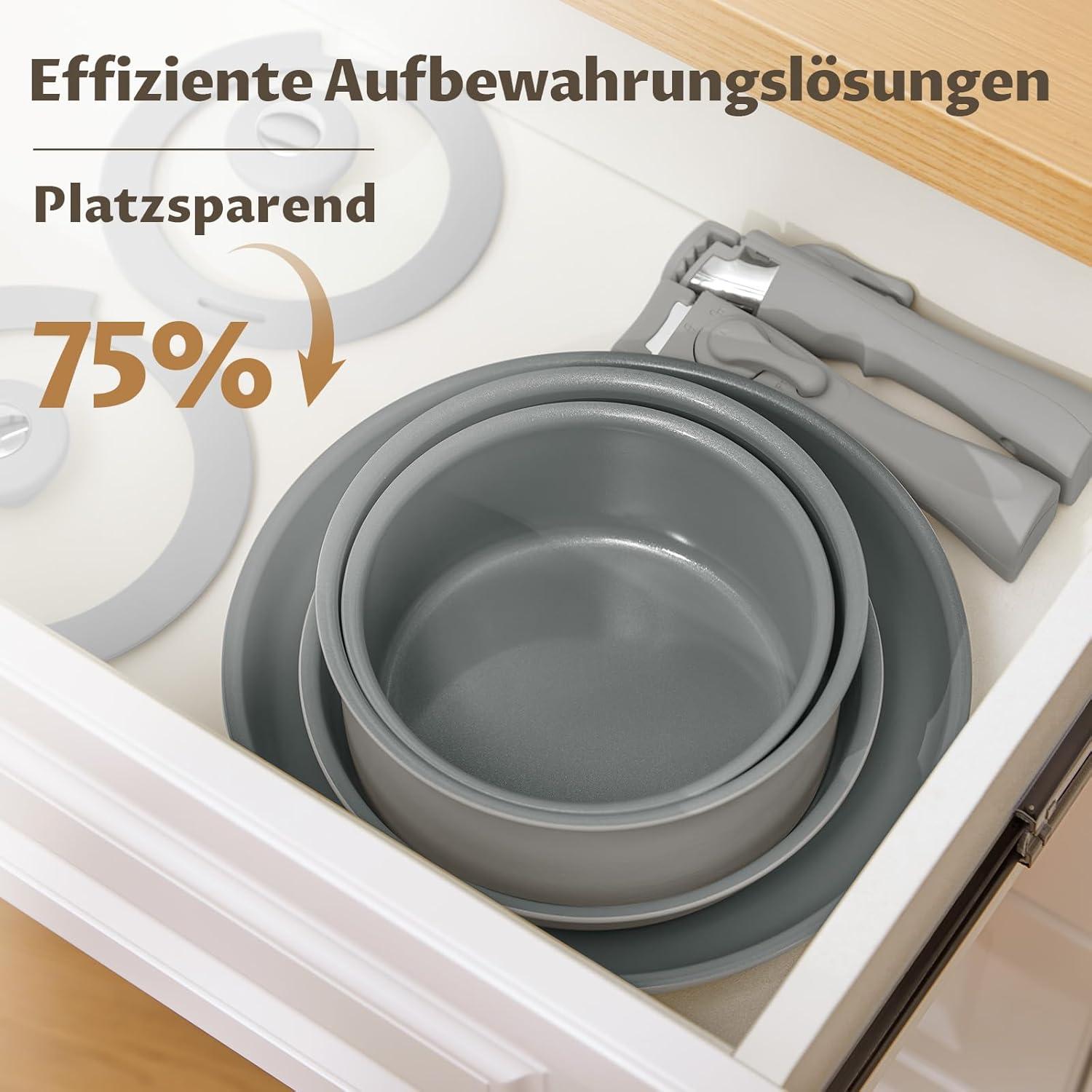 14-tlg. Pfannen Set mit abnehmbaren Griffen, Induktion, Antihaft, Keramik