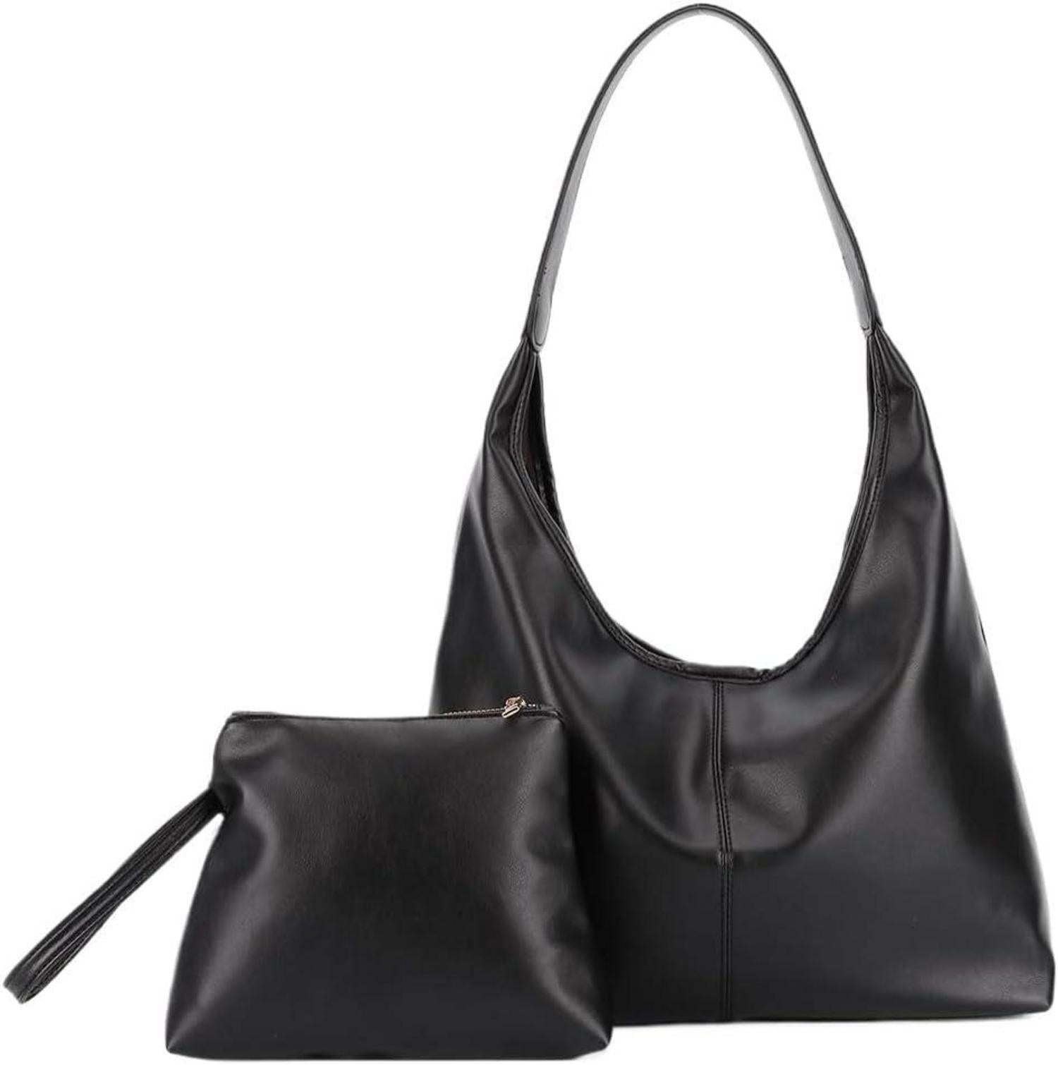 Damen Handtasche PU Leder Tote Bag Beuteltasche mit Geldbörse Schwarz