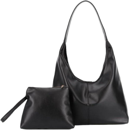 Damen Handtasche PU Leder Tote Bag Beuteltasche mit Geldbörse Schwarz