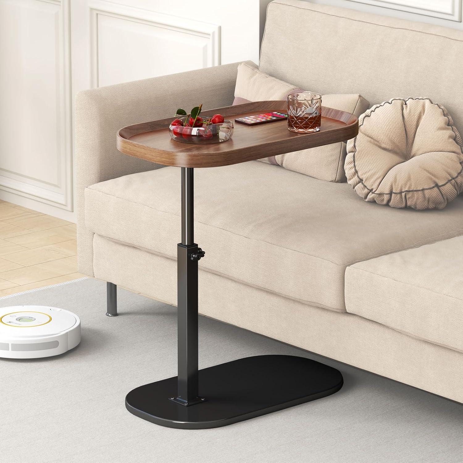 Beistelltisch C Form Höhenverstellbar 360° Drehbarer Couchtisch Wood