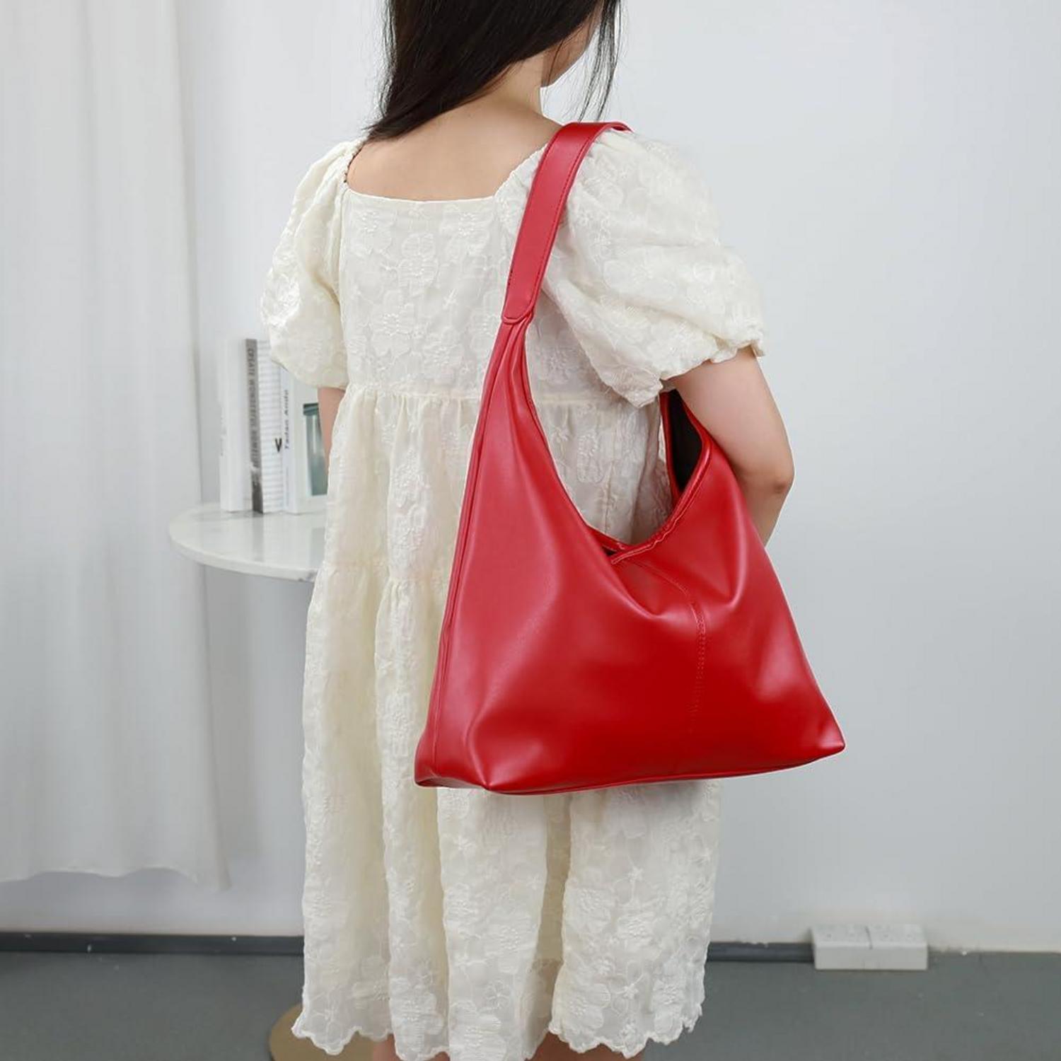 Weiche Leder Damen Handtasche Tote Bag Schultertasche rot