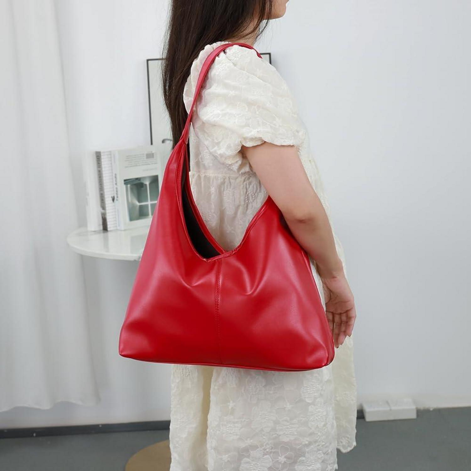 Damen Handtasche Weiches Leder Tote Bag Shopper Schultertasche Rot