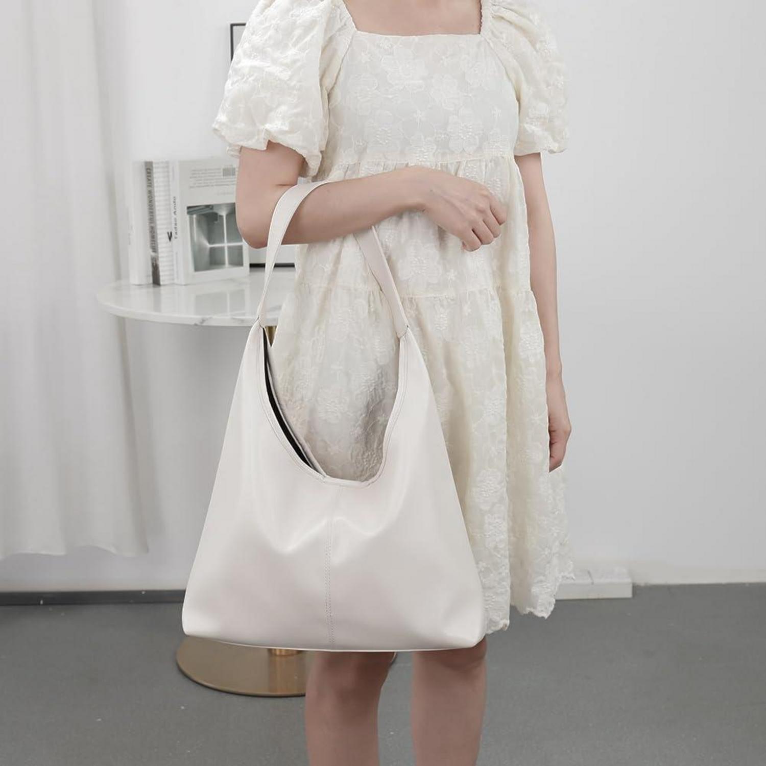 Große Weiche Leder Handtasche mit Geldbörse Beige