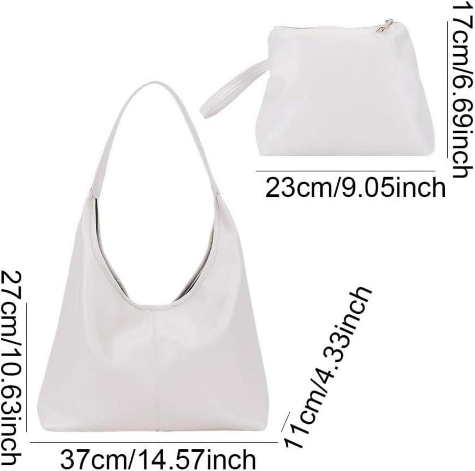 Damen Große Leder Schultertasche mit Geldbörse Beige