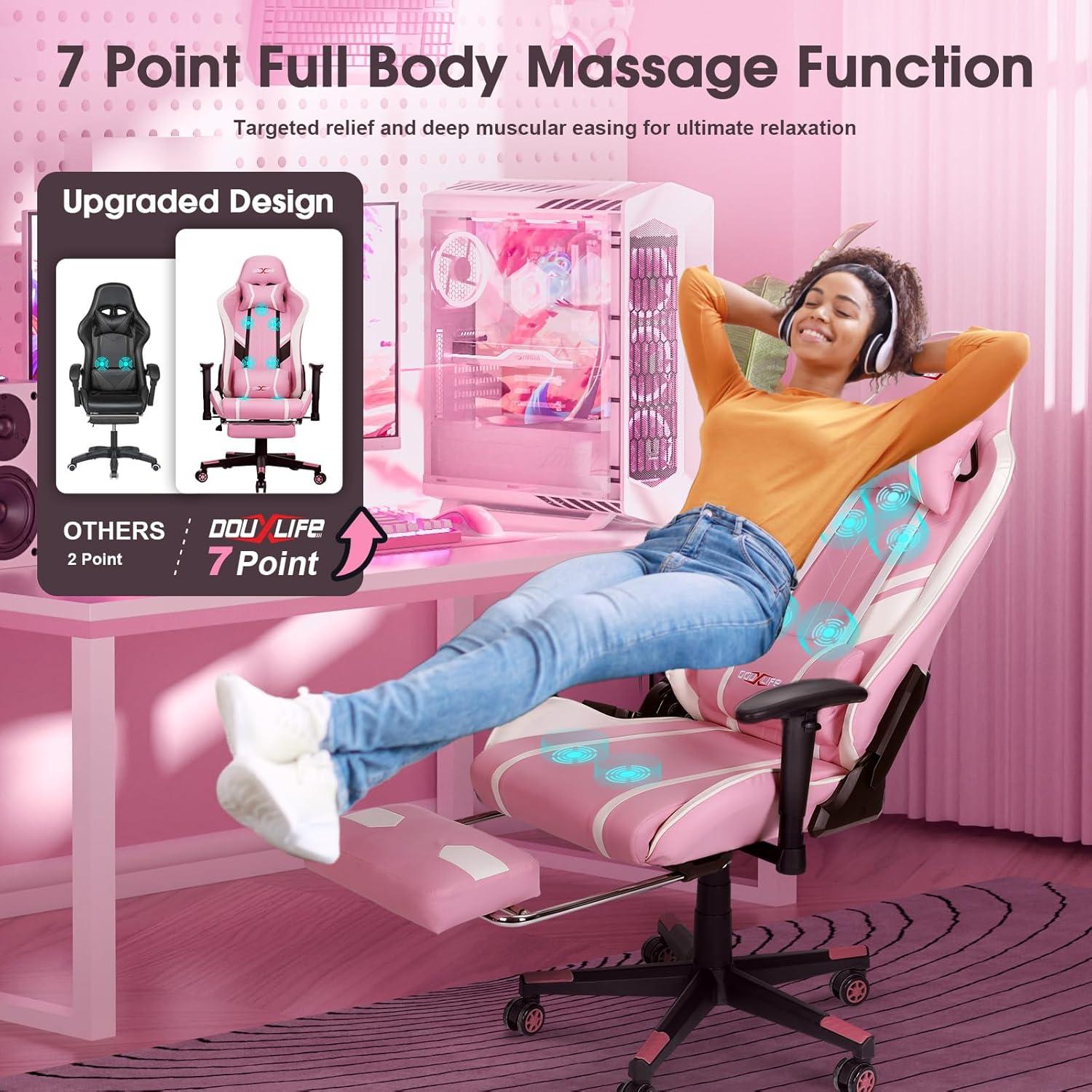 Gaming Stuhl 7-Punkt Massage Fußstütze 180KG Bürostuhl Rückenlehne einstellbar