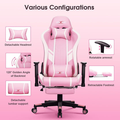 Douxlife Gaming Stuhl mit Massage Fußstütze Rosa 180KG