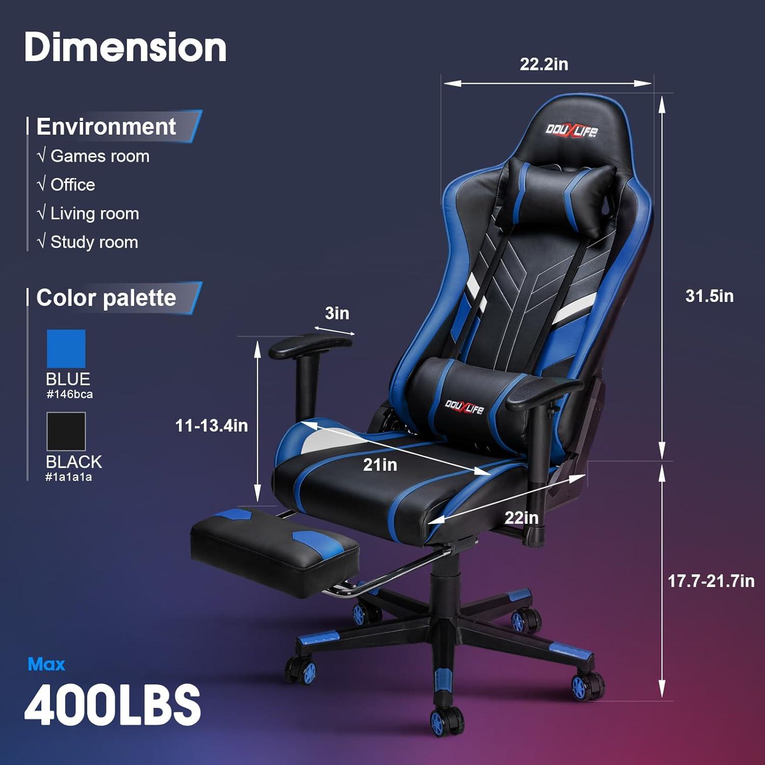 Ergonomischer Gaming Stuhl mit 7-Punkt Massage Blau