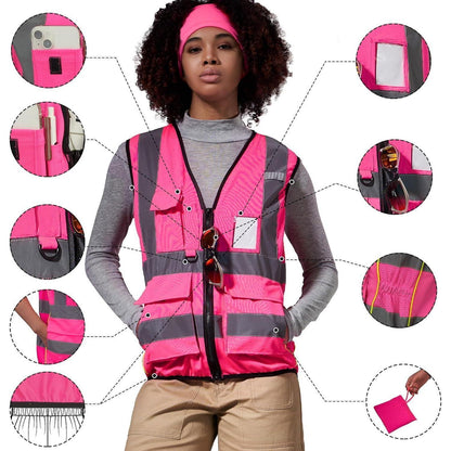 Arbeitsweste Damen Rosa mit Reißverschluss und Taschen