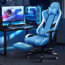 Gaming Stuhl mit 7 Punkt Massage und Fußstütze Blau