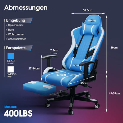 Gaming Stuhl mit Massage Fußstütze ergonomisch Bürostuhl 180KG