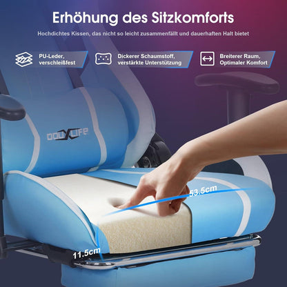 Gaming Stuhl mit 7 Punkt Massage Fußstütze Ergonomisch 180KG Blau