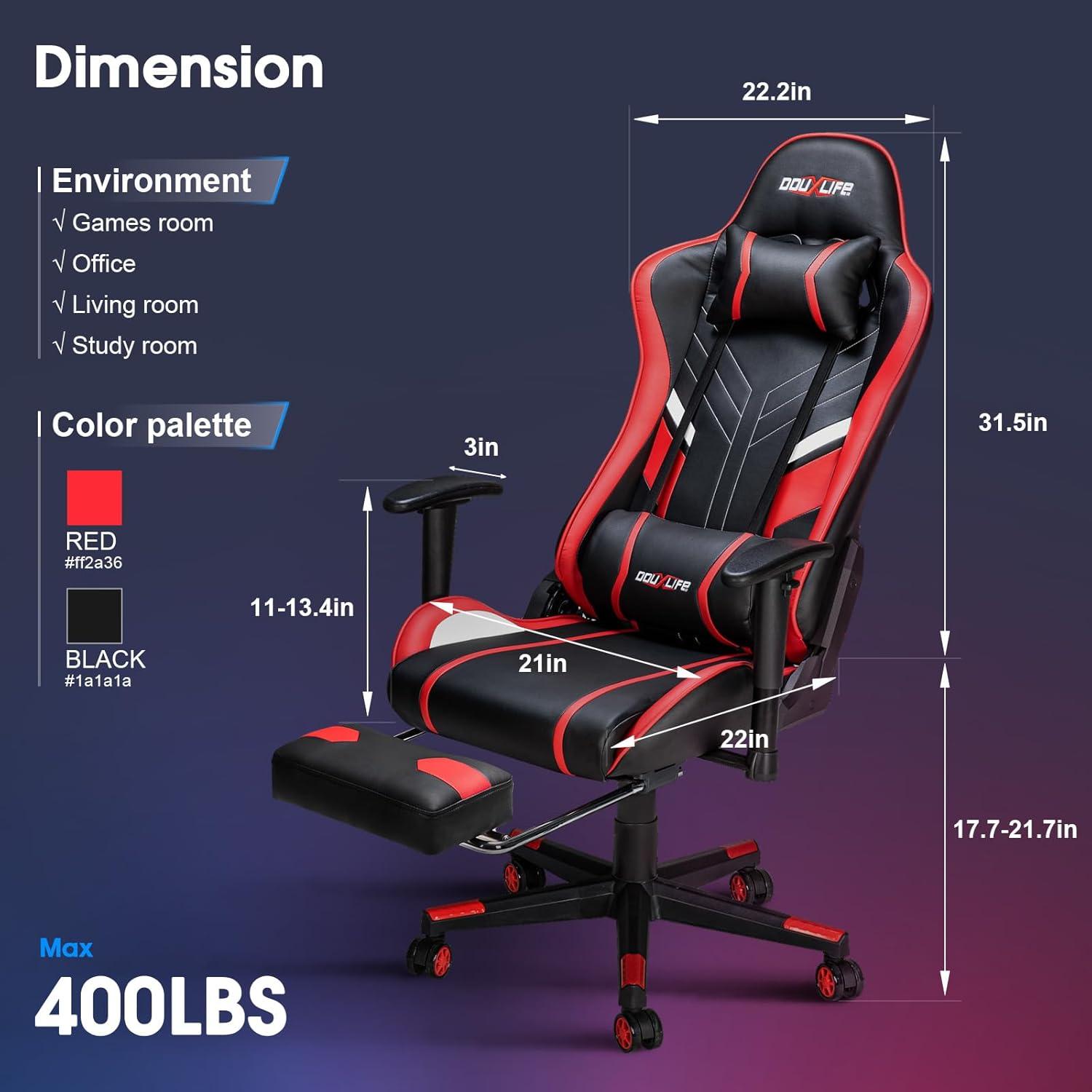 Gaming Stuhl mit 7-Punkt Massage Fußstütze 180KG Ergonomischer