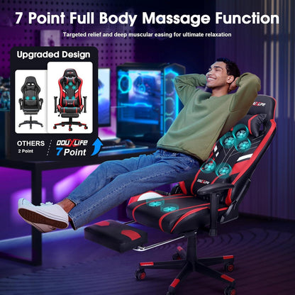 Gaming Stuhl 7 Punkt Massage Fußstütze 180KG Bürostuhl Rot