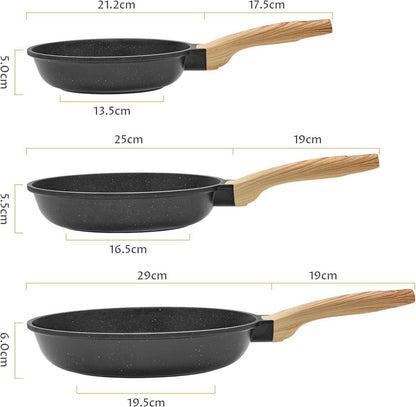 BLAZANT Pfannen-Set 20+24+28 cm Induktion Antihaft Granitoptik