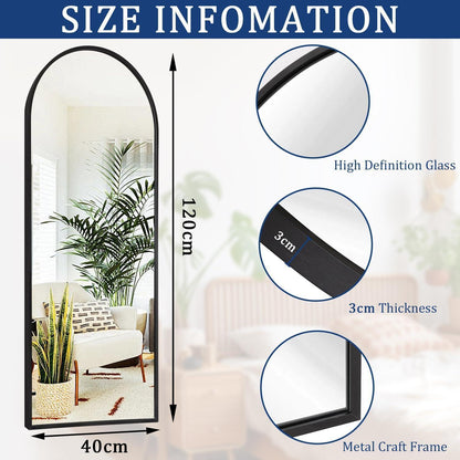 Gewölbter Wandspiegel Schwarz 120x40cm – Moderner Wohnzimmer Spiegel