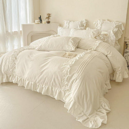 Rüschen Bettwäsche Set 135x200 Weiß, 4-teilig