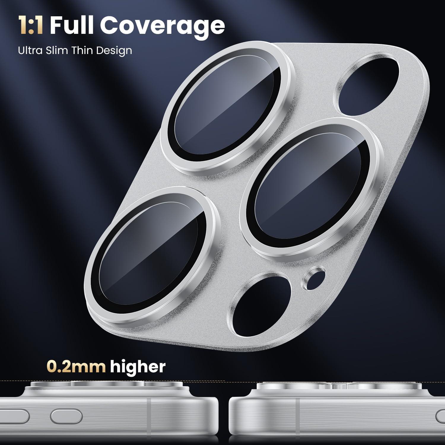 Kameraschutz für iPhone 16 Pro Max/16 Pro - Mattes Metallglas 9H Härte - Weiß-Titanium