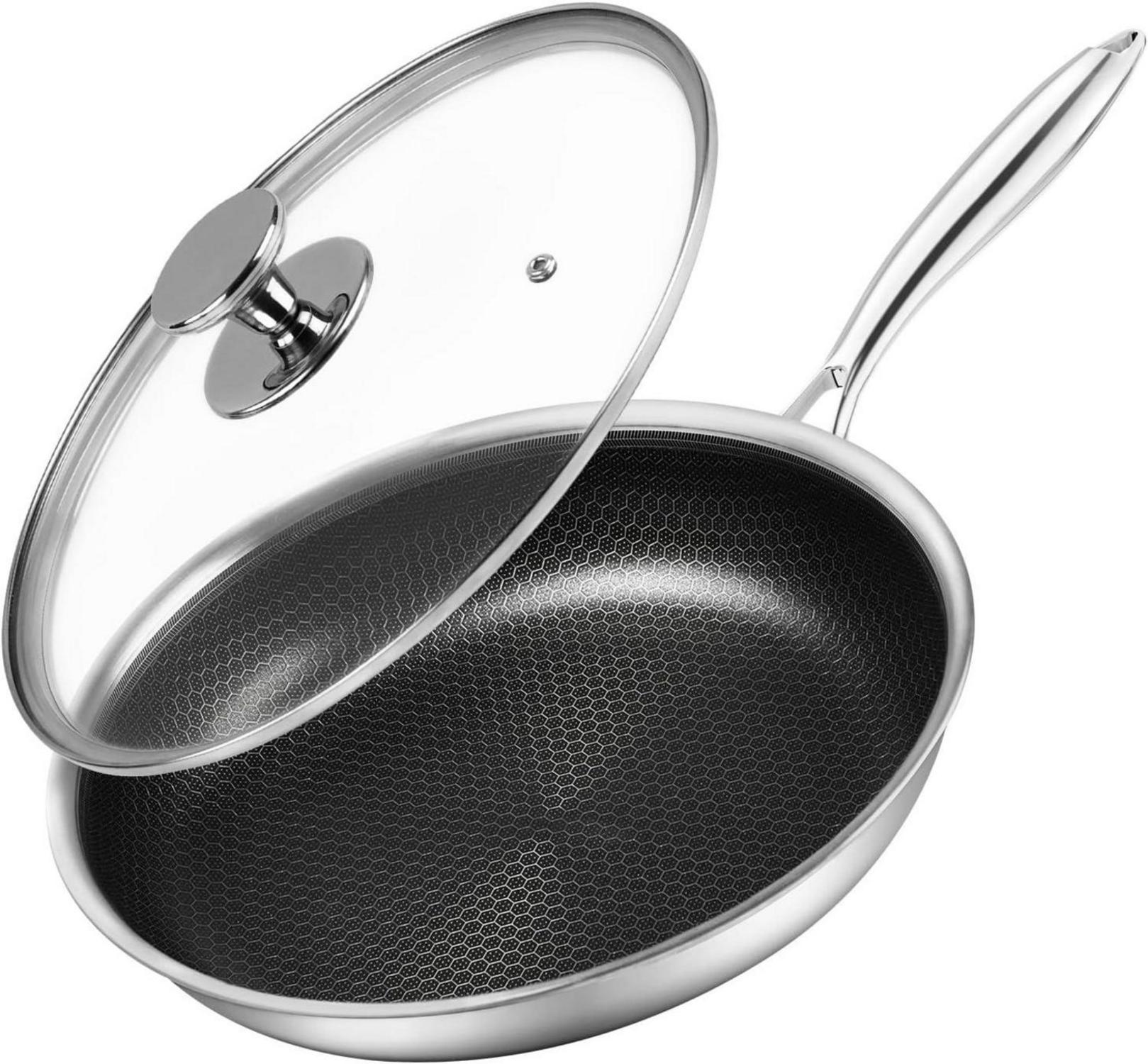 Antihaft Bratpfanne 24 cm mit Deckel aus Edelstahl für Induktion