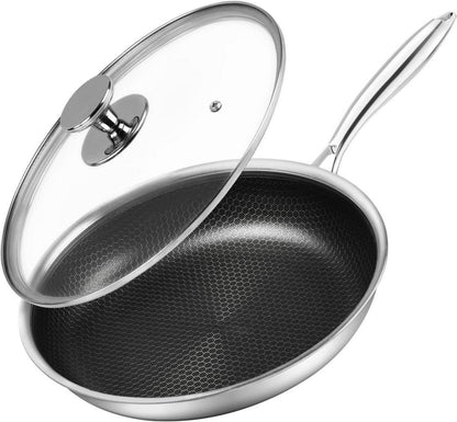 Antihaft Bratpfanne 24 cm mit Deckel aus Edelstahl für Induktion