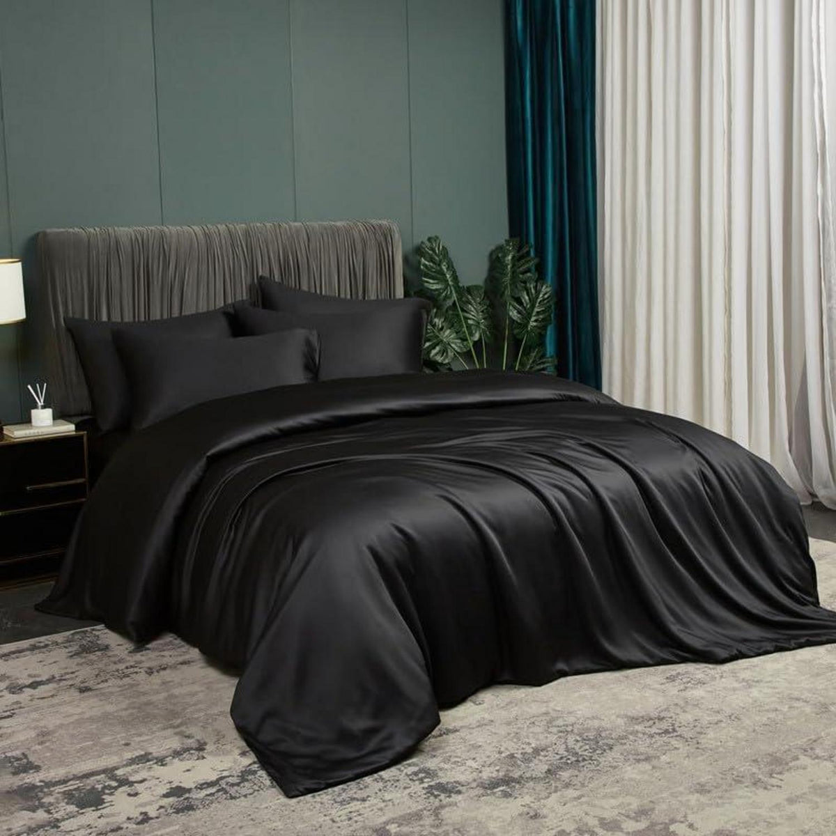 Bambus Sommerbettwäsche 220x240cm Schwarz Atmungsaktiv