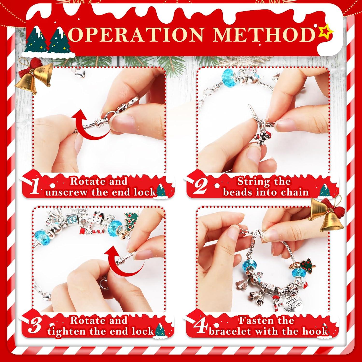 Adventskalender 2024 Mädchen Schmuck-Set Charm Armband Weihnachtsgeschenk 5-12 Jahre