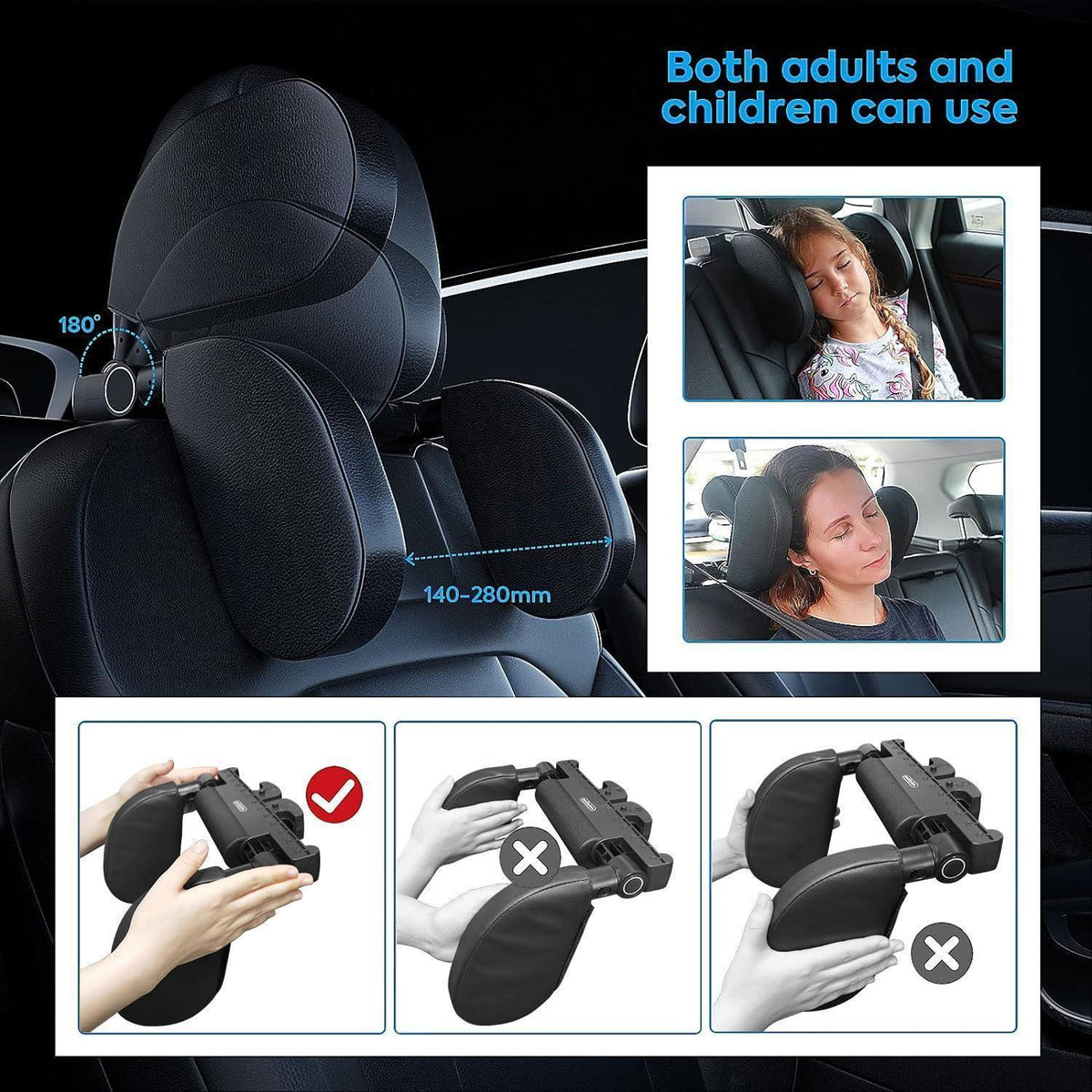 Auto Kopfstütze mit Memory-Schaum, einziehbar, für Kinder & Erwachsene
