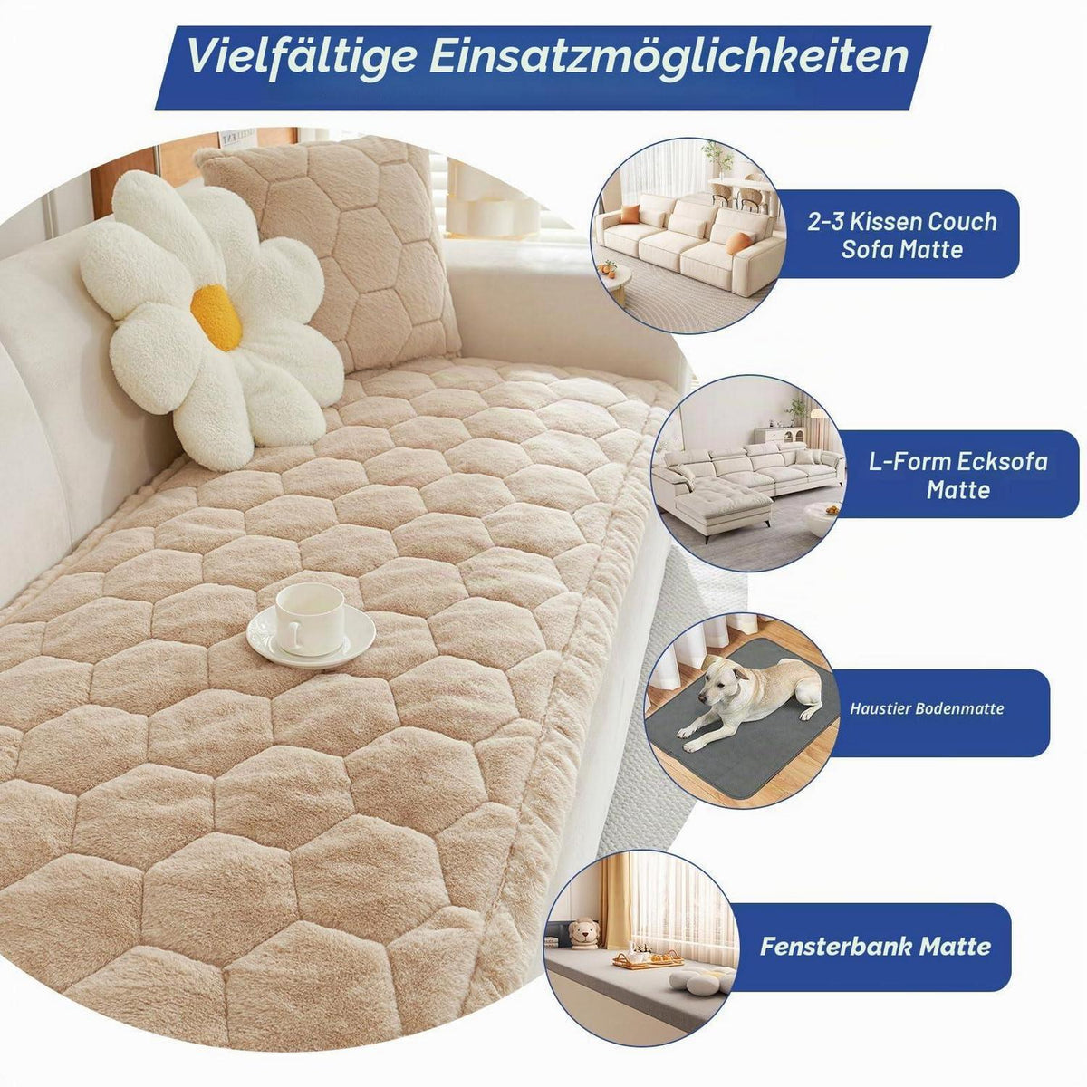 Dicker Sofaüberzug rutschfest – Helles Kamel 90x180 cm